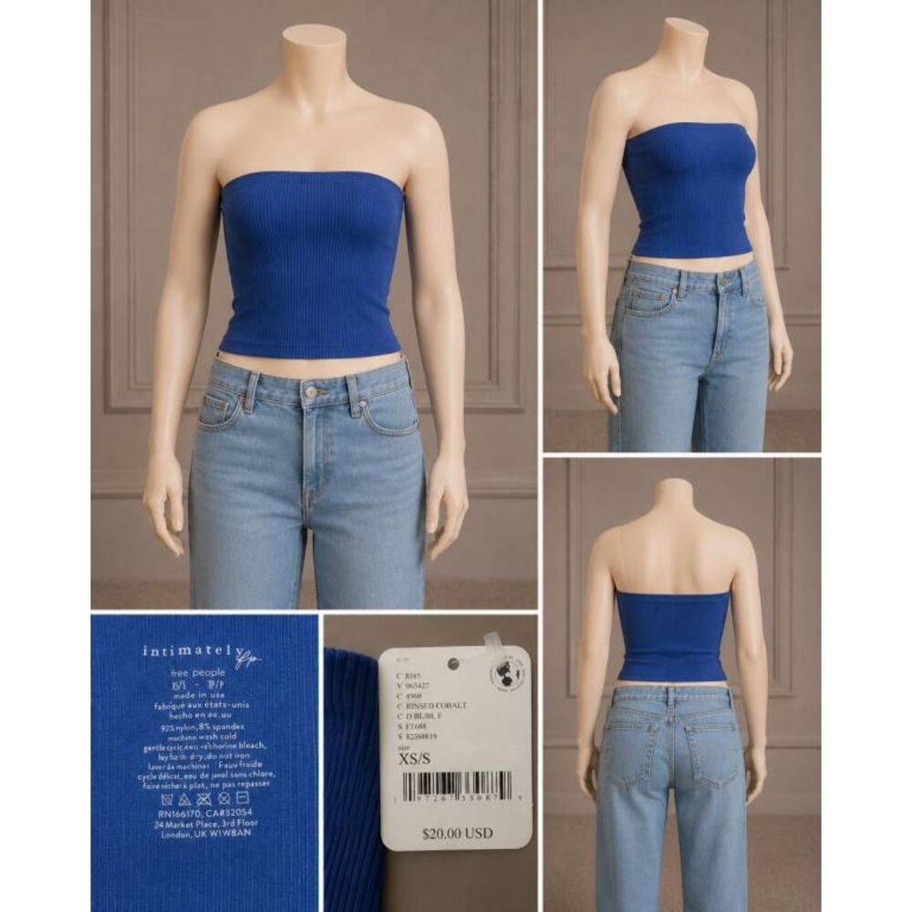 Free People Intimately FP Ribbed Tube Top Bandeau Rinsed Cobalt Blue XS/S NWT
